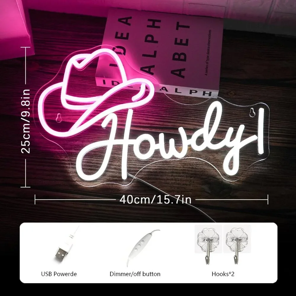New Cowboy Hat Neon Sign, Howdy Cowboy LED Light for Man Cave & Bar Decor - Picture 3 of 4